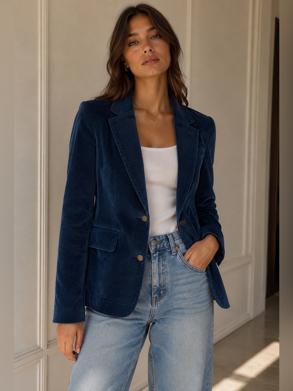 LOLA‎ JEANS Corduroy Blazer Suit MONACO JACKET LAZURITE Blue Size XL